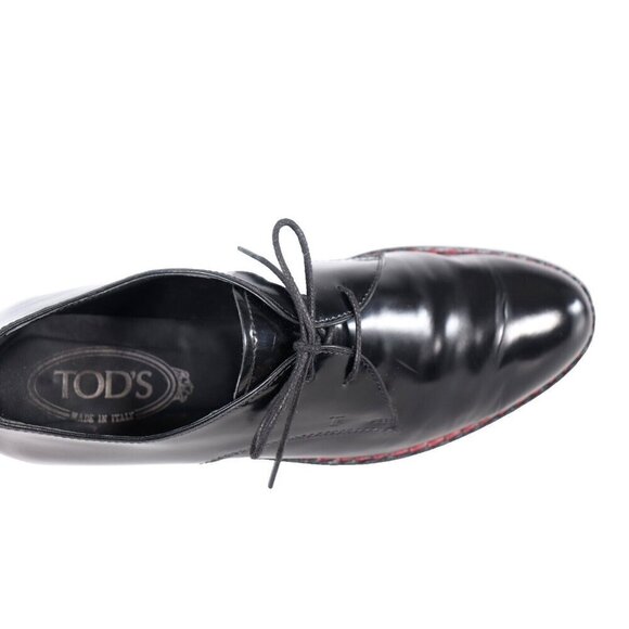 Tod's Women 39.5 Black Lace Up Platform Loafers Rubber Sole Glossy Leather Shoes - Picture 4 of 11